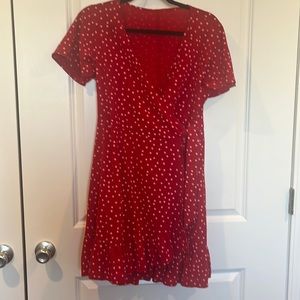 Red wrap dress polka dots